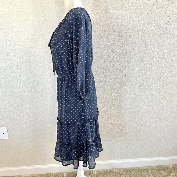 Mikarose Women's Small Navy Blue Polka Dot Floral Sun Dress Puffy Sleeves - Picture 10 of 13